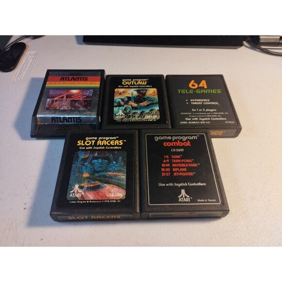 Atari 2600 Lot Of 5 Games - Tested & Work - Asteroids, Atlantis, Slot Racers - Picture 1 of 3